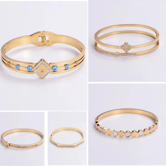 Classic Style Heart Shape 304 Stainless Steel 18K Gold Plated Rose Gold Plated Rhinestones Bangle In Bulk