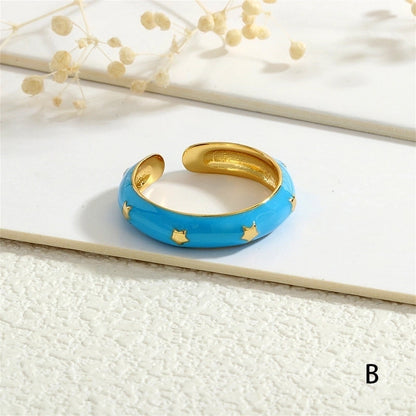 Copper 18K Gold Plated Enamel Star Open Rings