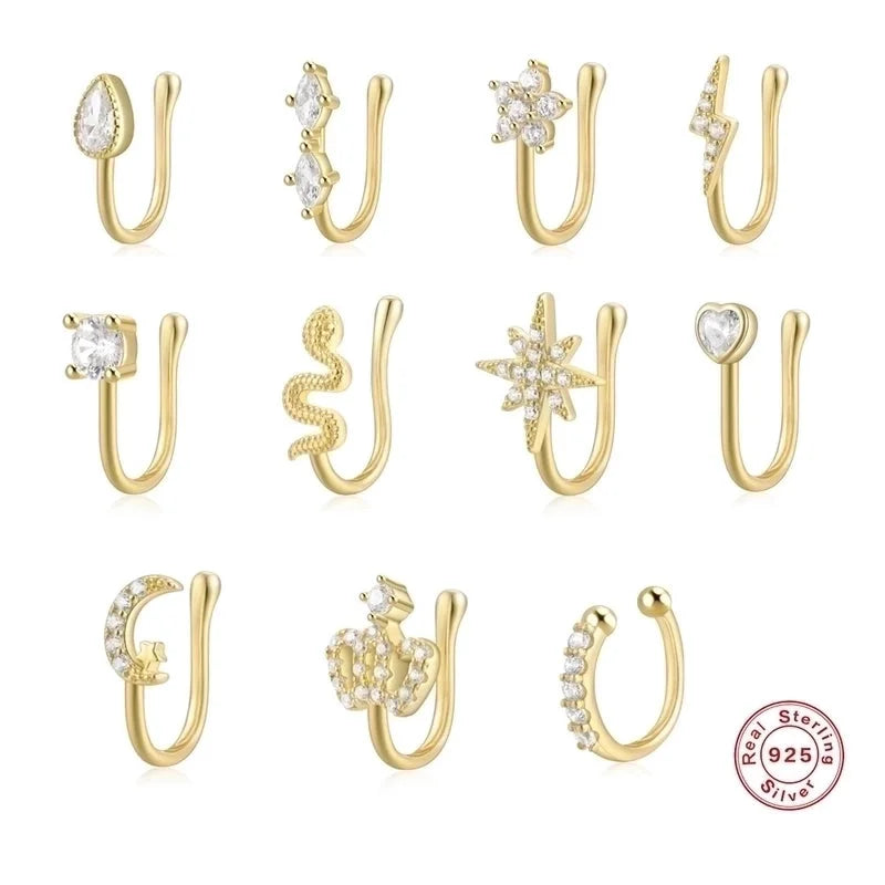 1 Piece Nose Rings & Studs Minimalist Geometric Water Droplets Flower 925 Sterling Silver Plating Inlay Zircon