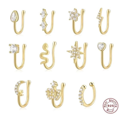 1 Piece Nose Rings & Studs Minimalist Geometric Water Droplets Flower 925 Sterling Silver Plating Inlay Zircon