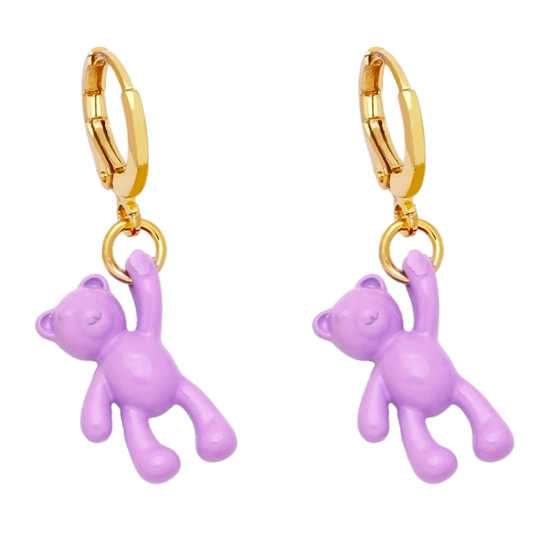 Bear Earrings Female European And American Personality Retro Candy Color Copper Earrings