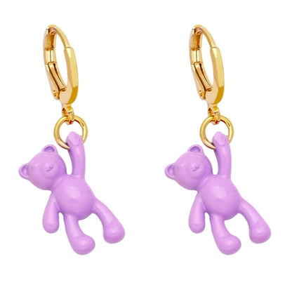 Bear Earrings Female European And American Personality Retro Candy Color Copper Earrings