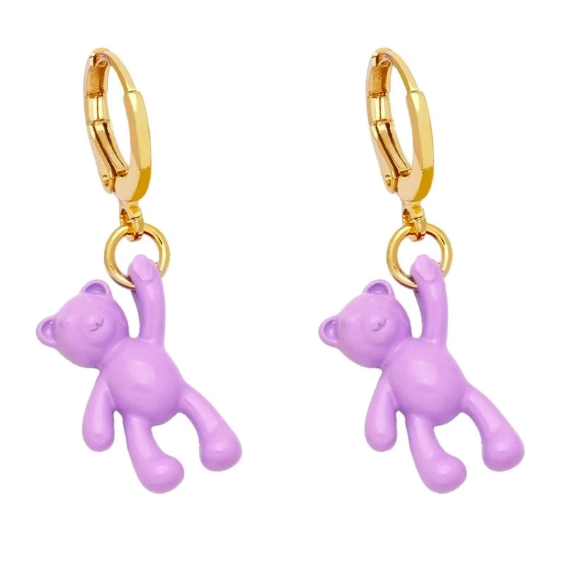 Bear Earrings Female European And American Personality Retro Candy Color Copper Earrings