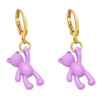Bear Earrings Female European And American Personality Retro Candy Color Copper Earrings
