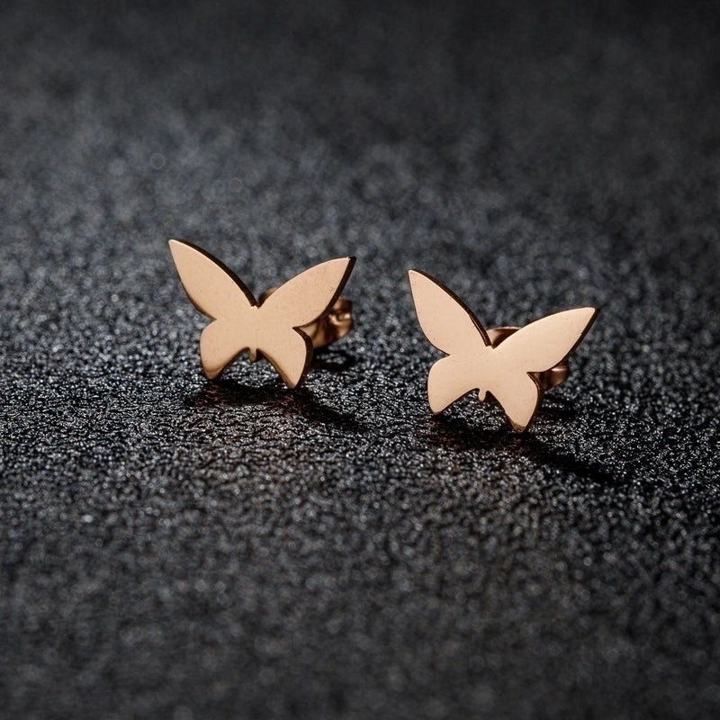 1 Pair Sweet Minimalist Artistic Heart Shape Butterfly Polishing 304 Stainless Steel 18K Gold Plated Ear Studs