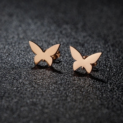 1 Pair Sweet Minimalist Artistic Heart Shape Butterfly Polishing 304 Stainless Steel 18K Gold Plated Ear Studs