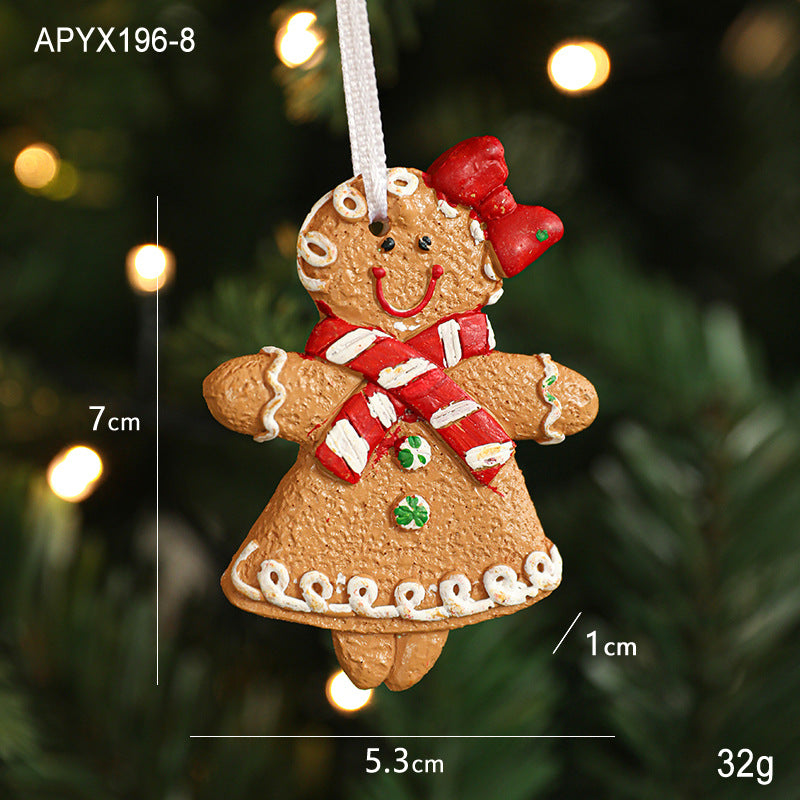 Resin Gingerbread Man Christmas Tree Pendant Heart Gingerbread House Diy Christmas Ornament Hanging Decoration Small Pendant