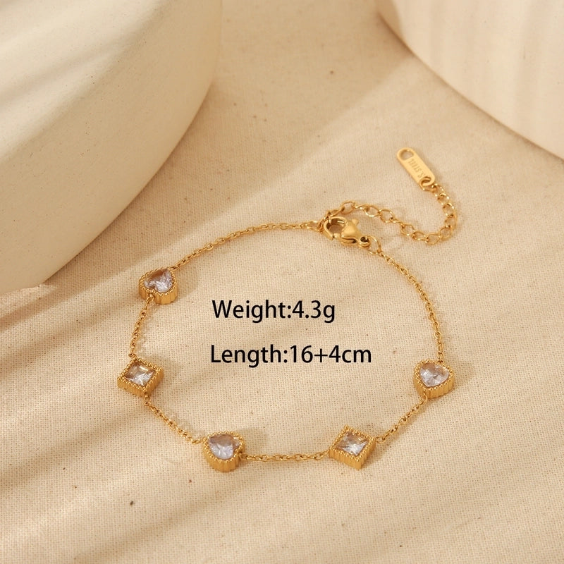 Minimalist Commute Geometric Heart Shape Solid Color 304 Stainless Steel Zircon 18K Gold Plated Inlay Jewelry Set