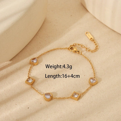 Minimalist Commute Geometric Heart Shape Solid Color 304 Stainless Steel Zircon 18K Gold Plated Inlay Jewelry Set
