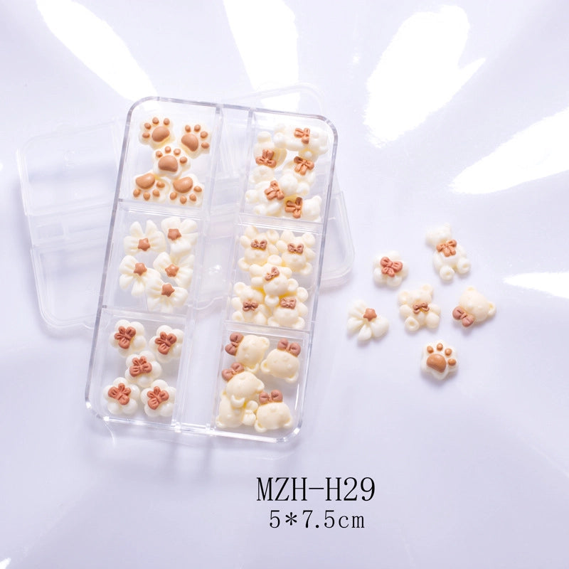 Manicure Butterfly Ornament Long Boxed Crooked Heart Cartoon Bear Bottoming Drill Christmas Bowknot Nail Ornament Ornament Mixed