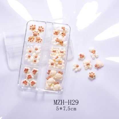 Manicure Butterfly Ornament Long Boxed Crooked Heart Cartoon Bear Bottoming Drill Christmas Bowknot Nail Ornament Ornament Mixed