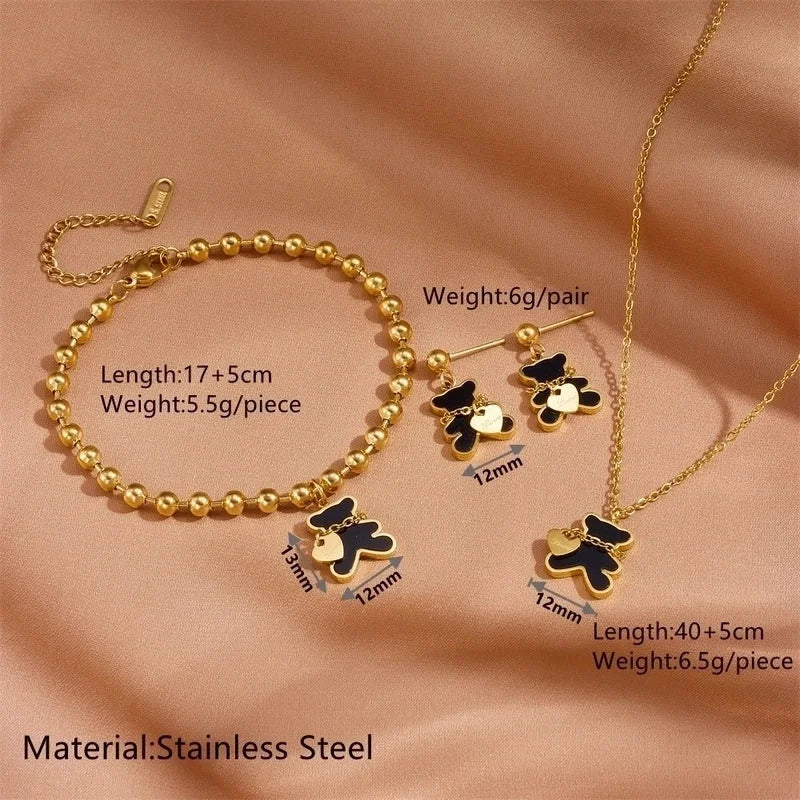 Princess Cute Bear 304 Stainless Steel 18K Gold Plated Stainless Steel Jewelry Sets