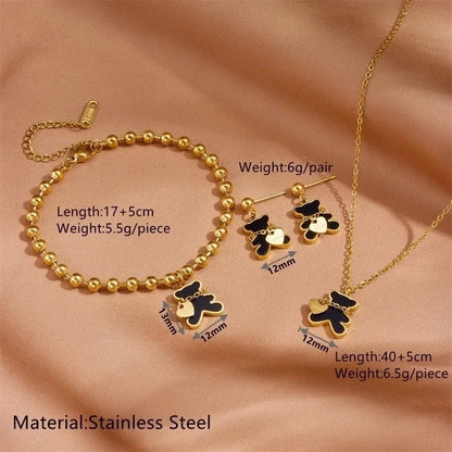 Princess Cute Bear 304 Stainless Steel 18K Gold Plated Stainless Steel Jewelry Sets