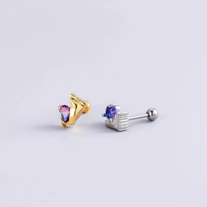 1 Piece Ear Cartilage Rings & Studs Fashion Heart Shape 316L Stainless Steel Copper Inlay Zircon
