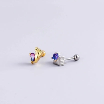 1 Piece Ear Cartilage Rings & Studs Fashion Heart Shape 316L Stainless Steel Copper Inlay Zircon