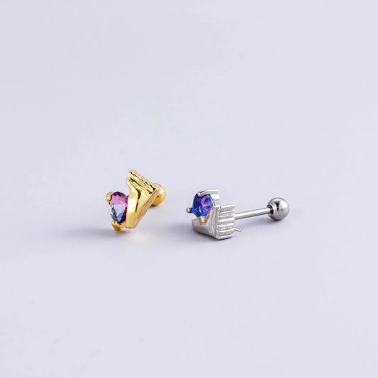 1 Piece Ear Cartilage Rings & Studs Fashion Heart Shape 316L Stainless Steel Copper Inlay Zircon