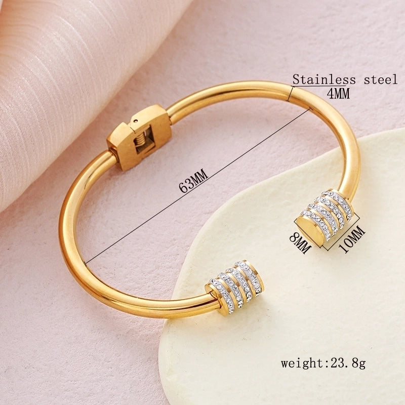 Elegant Geometric Stainless Steel Zircon Bangle