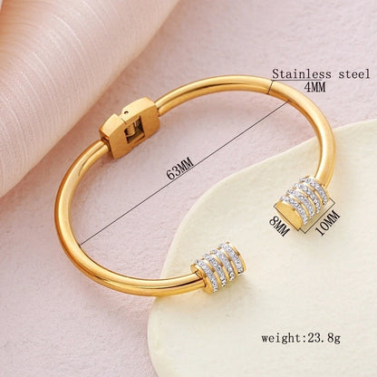 Elegant Geometric Stainless Steel Zircon Bangle