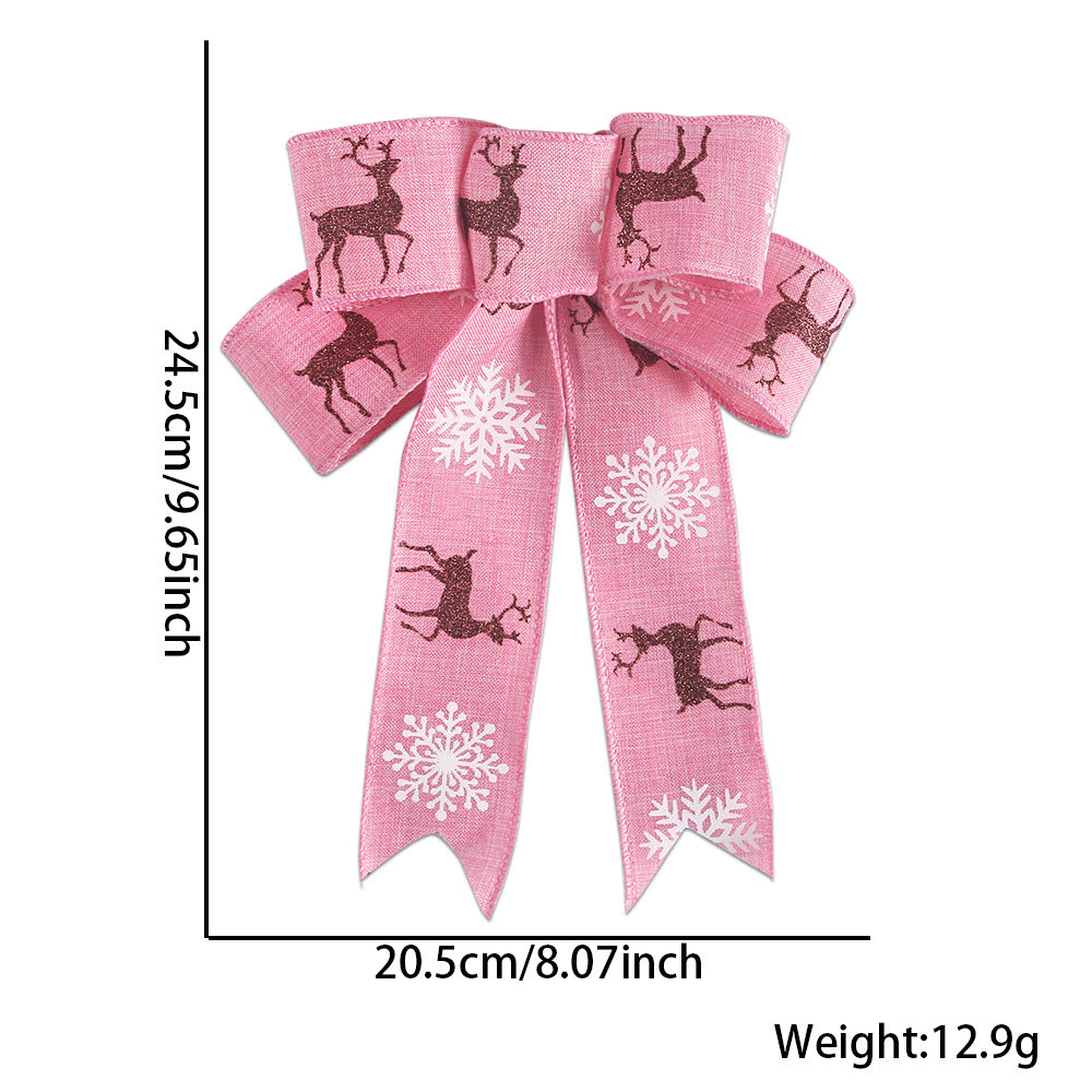 2 Pieces Christmas Decoration Red Flocked Striped Burlap Bow Christmas Wreath Christmas Tree Accessories Decoration Pendant