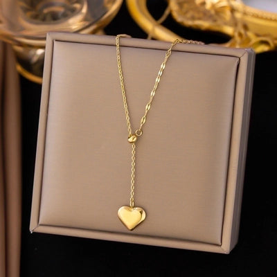 304 Stainless Steel 18K Gold Plated Minimalist Plating Inlay U Shape Heart Shape Acrylic Artificial Rhinestones Plastic Pendant Necklace