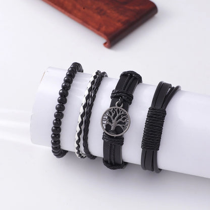 Vintage Style Classic Style Geometric Life Tree Pu Leather Alloy Woven Chain Wrap Bracelets