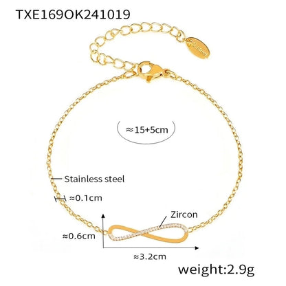 Elegant Luxurious Infinity 304 Stainless Steel Zircon 18K Gold Plated Plating Inlay Bracelets Necklace