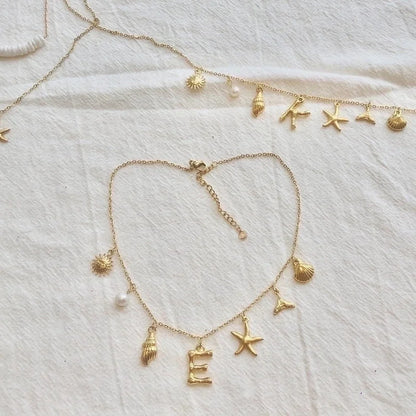 Copper Minimalist Sun Letter Starfish Pendant Necklace