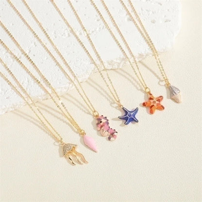 Beach Commute Starfish Copper 14k Gold Plated Zircon Pendant Necklace In Bulk