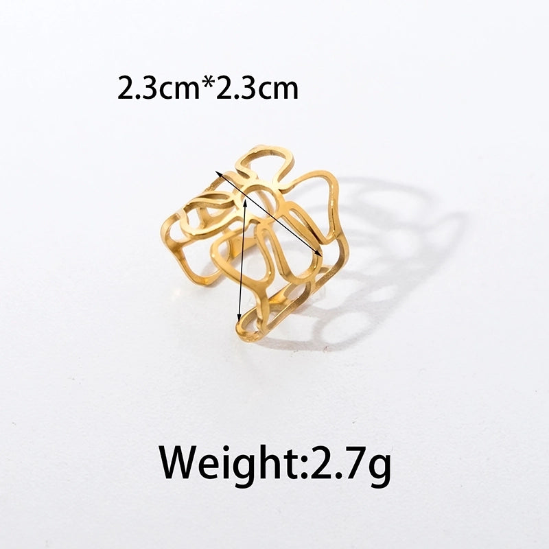 Elegant Romantic Artistic Flower Bow Knot 304 Stainless Steel 14K Gold Plated Hollow Out Open Rings