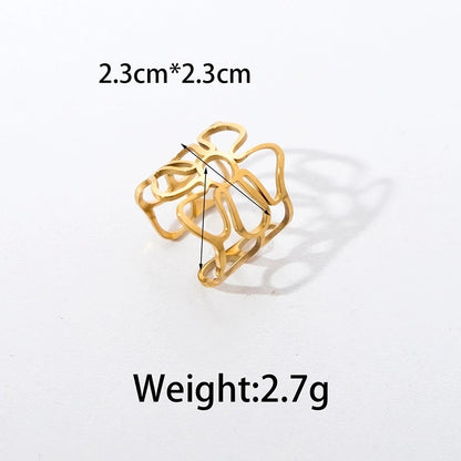 Elegant Romantic Artistic Flower Bow Knot 304 Stainless Steel 14K Gold Plated Hollow Out Open Rings