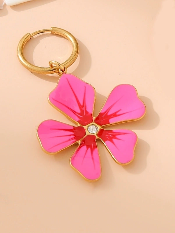 1 Piece Ethnic Style Pastoral Flower 304 Stainless Steel Artificial Rhinestones 18K Gold Plated Drop Earrings