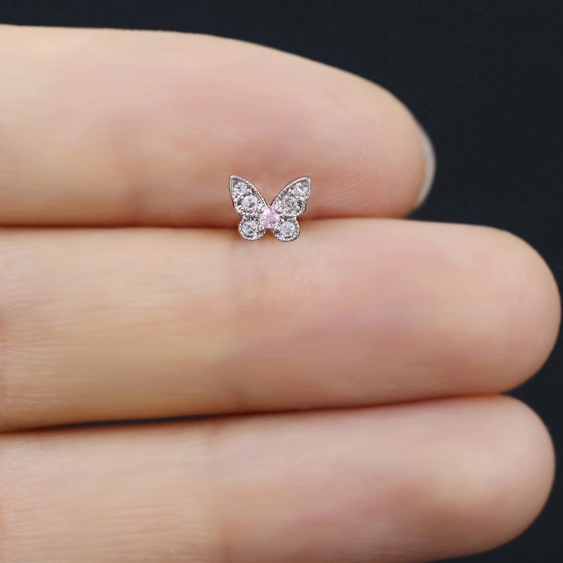 1 Piece Casual Classic Style Heart Shape Butterfly Bow Knot 316 Stainless Steel Copper Resin Rhinestones Glass White Gold Plated Stainless Steel Earrings