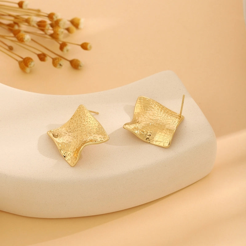 1 Pair Casual Minimalist Streetwear Waves Heart Shape Flower Plating 304 Stainless Steel Ear Studs