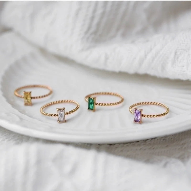 Minimalist Geometric Titanium Steel Inlay Zircon Rings 1 Piece