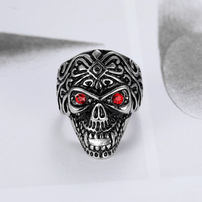 Punk Cool Style Skull Stainless Steel Inlay Rhinestones Halloween Men'S Rings