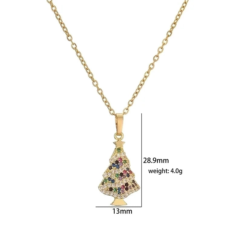 Copper Plating Inlay Christmas Hat Christmas Tree Santa Claus Zircon Pendant Necklace