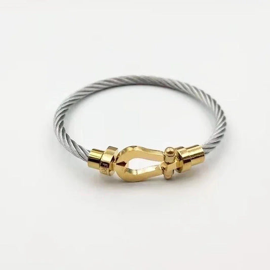 2 Pieces Exaggerated Horseshoe Titanium Steel Polishing Bangle