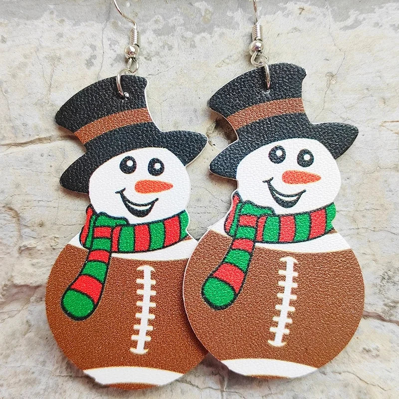 1 Pair Cute Basketball Football Snowman Pu Leather Iron Earrings