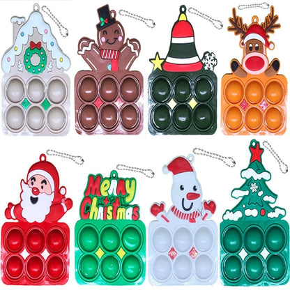 Christmas Tree Pendant Santa Snowman Deer Bubble Music Keychain Fingertip Toy