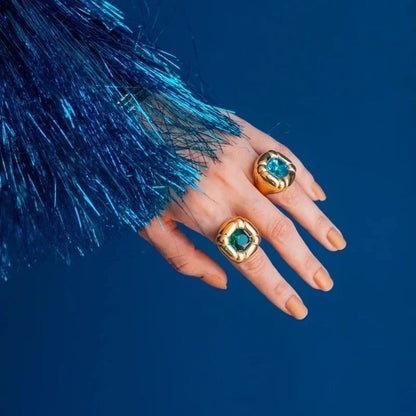 Formal Classic Style Artistic Geometric 304 Stainless Steel Glass Inlay Rings