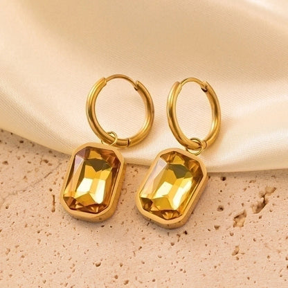 1 Pair Retro Classic Style Geometric Solid Color Plating Inlay 304 Stainless Steel Artificial Rhinestones 18K Gold Plated Drop Earrings