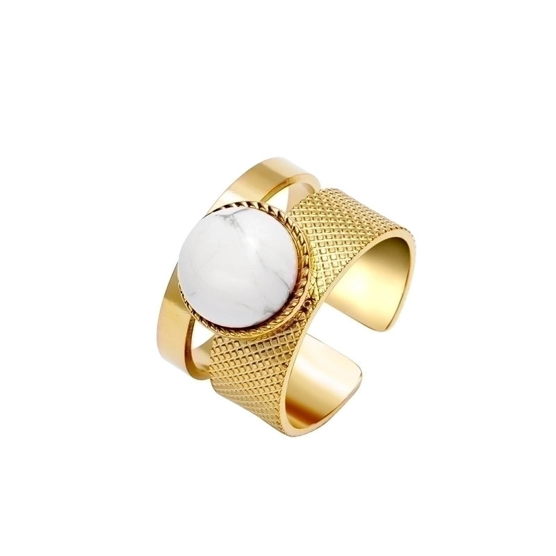 Fashion Geometric 304 Stainless Steel Natural Stone Shell 14K Gold Plated Plating Open Ring