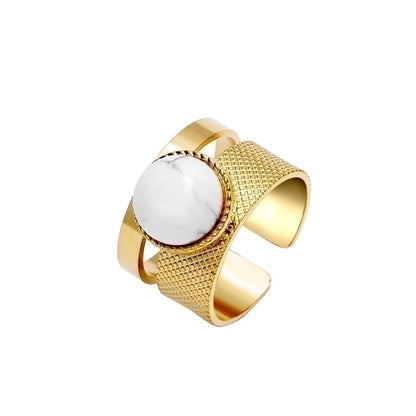 Fashion Geometric 304 Stainless Steel Natural Stone Shell 14K Gold Plated Plating Open Ring
