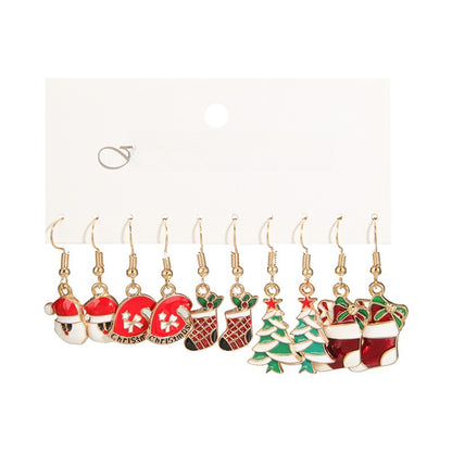 2 Pieces 1 Set Fashion Christmas Tree Santa Claus Christmas Socks Enamel Alloy Drop Earrings