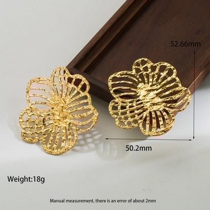 1 Pair Minimalist Leaves Solid Color Flower Plating Hollow Out Stainless Steel 18k Gold Plated Drop Earrings Ear Studs