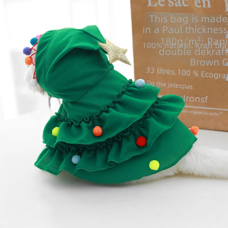 New Christmas Pet Clothes Small And Medium-sized Keji Fadou Christmas Tree Dog Cape Shawl Spot