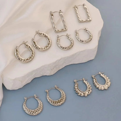 1 Pair Minimalist Round Square Heart Shape 304 Stainless Steel Earrings