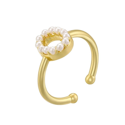 Copper 18K Gold Plated Plating Inlay Letter Artificial Pearls Open Rings