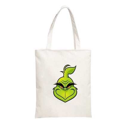 Christmas Peripheral Festival Handbag Canvas Bag Grinch Christmas Monster Printed Canvas Bag Book Bag