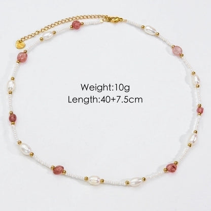 2 Pieces Casual Vacation Round Stainless Steel Beaded Freshwater Pearl Beaded Plating Necklace